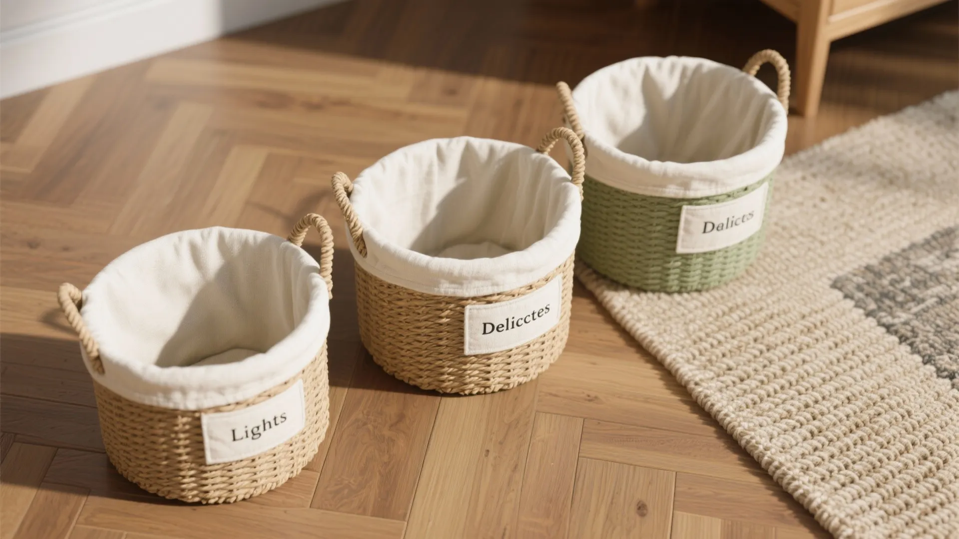 2. Decorative basket trio with labeled liners