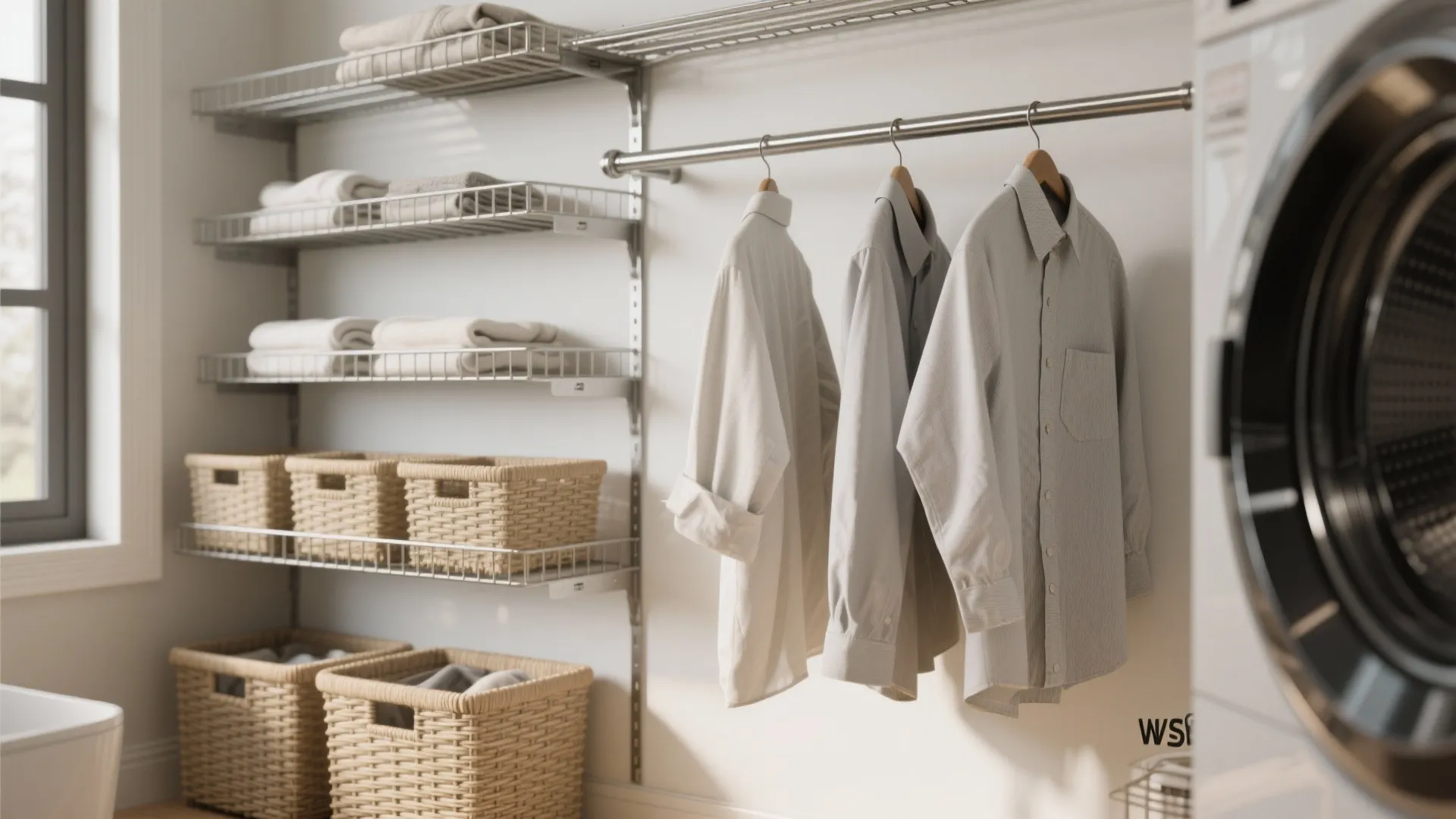 Wire Shelving with Baskets and Hanging Rods