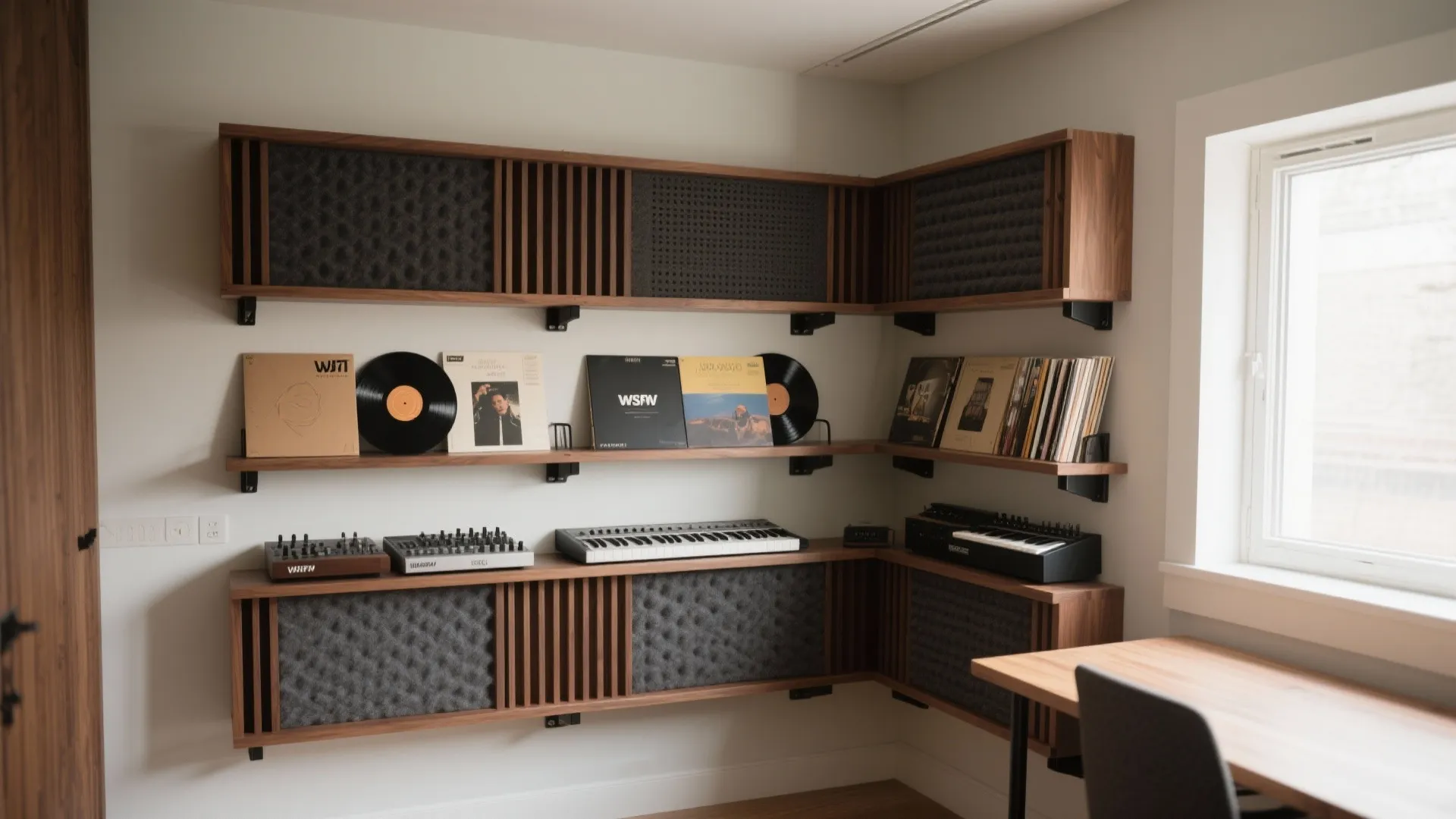 Bass trap corners disguised as shelving