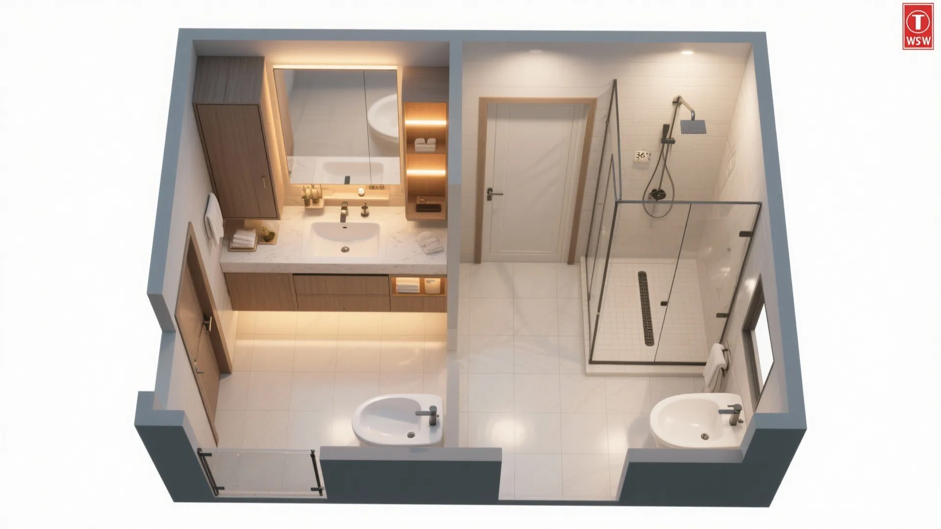 Two-bath efficiency: dry–wet separation that serves a crowd