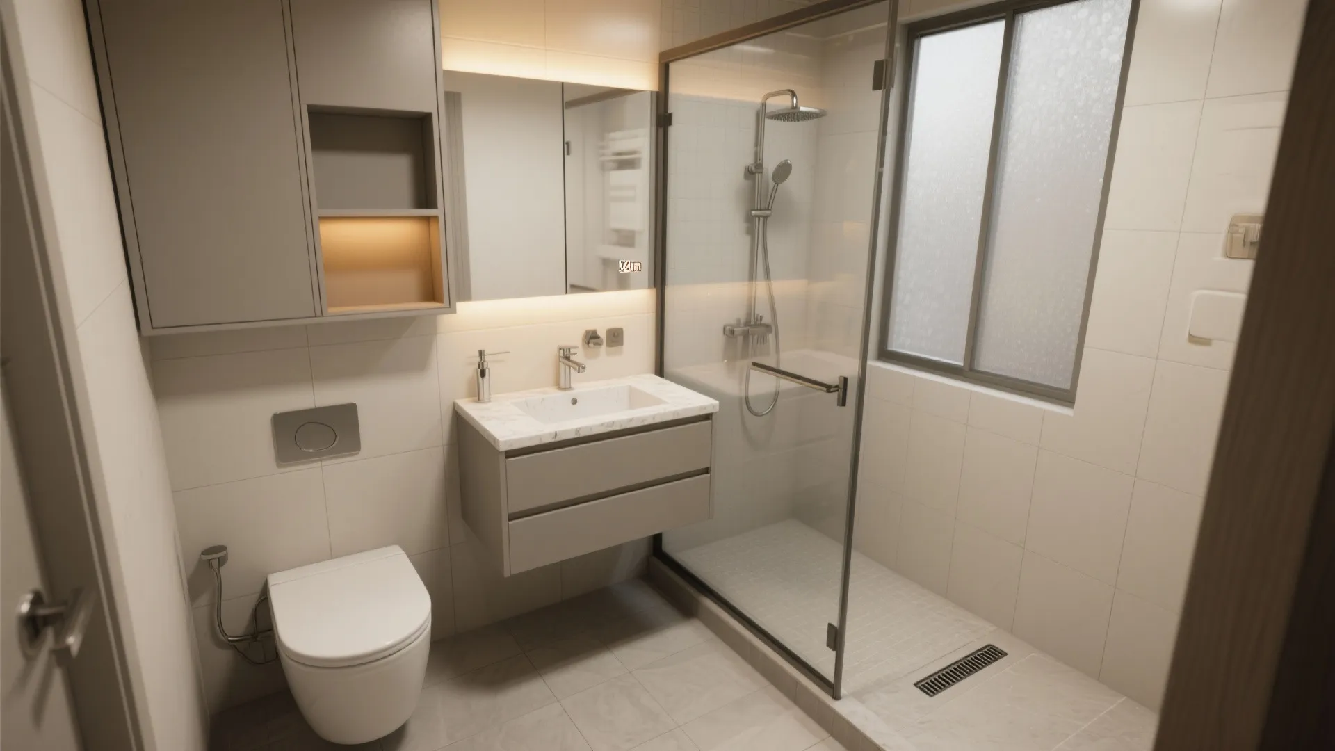 Hardworking Bathroom: Dry-Wet Split and Vertical Storage