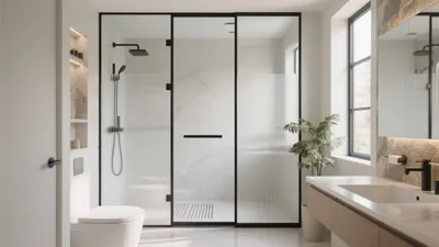 Modern Bathroom Design with Black-Framed Glass Shower