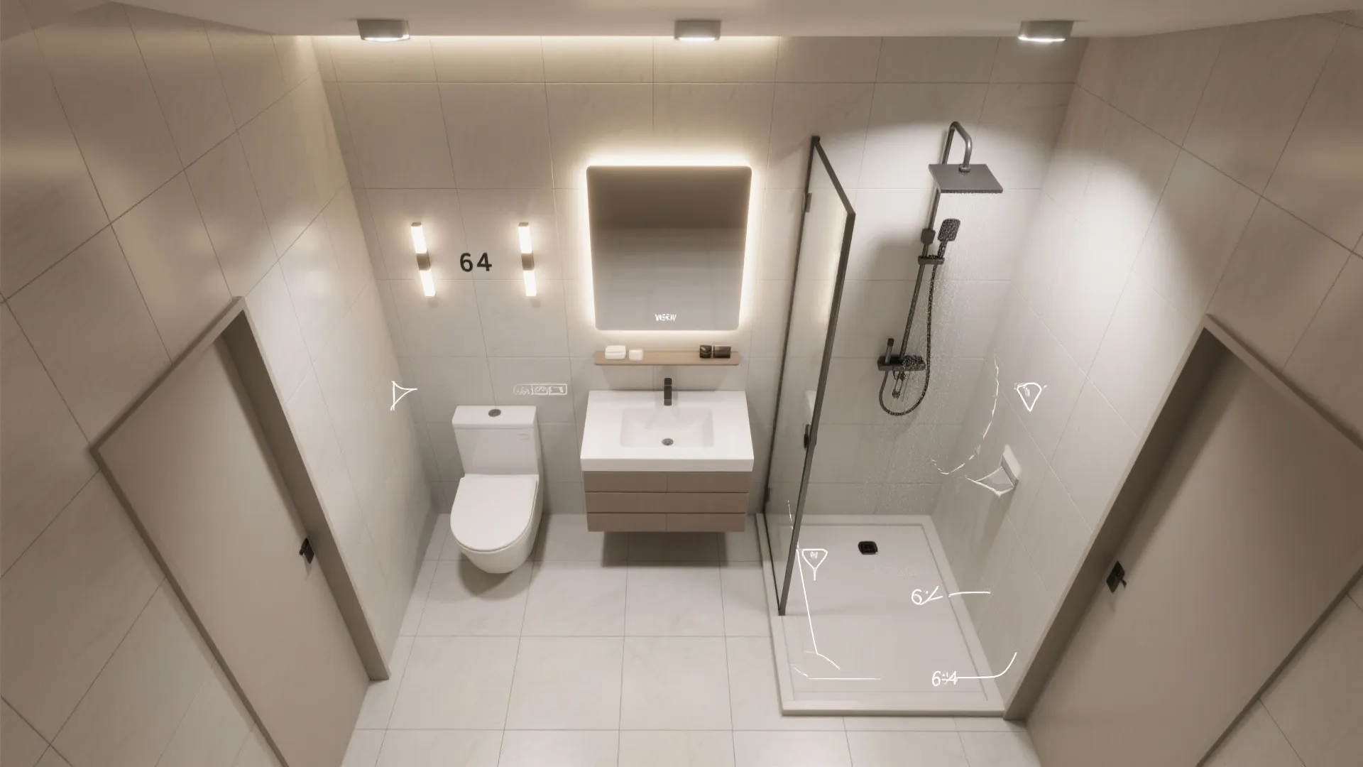 Layered lighting with backlit mirror