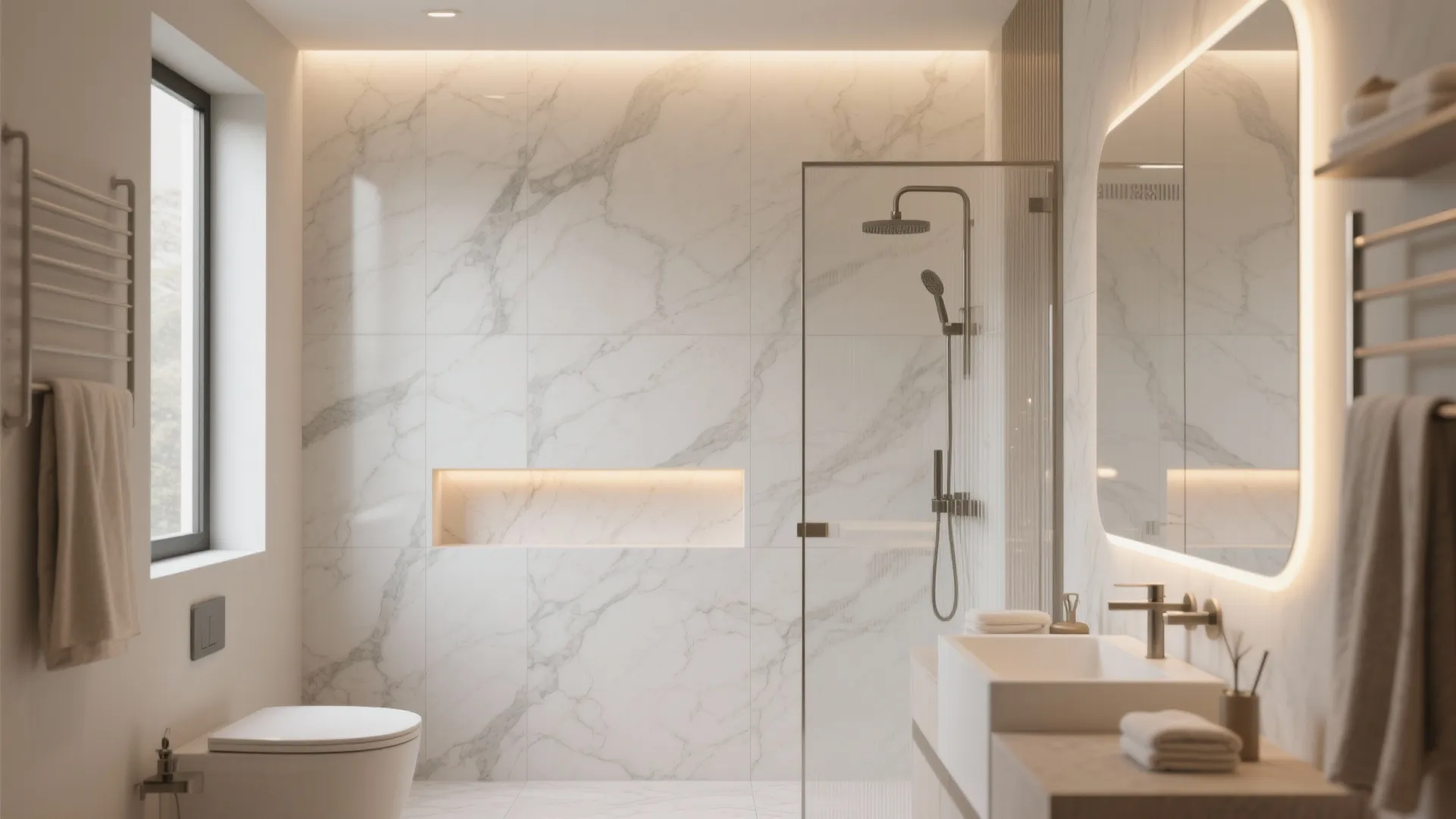Bathroom Retreat: Light Marble Wall