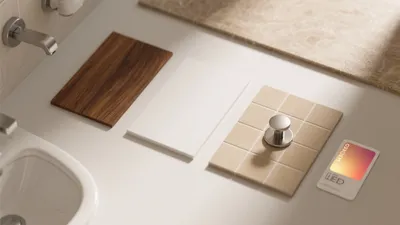 Modern Bathroom Material Samples & Lighting Design