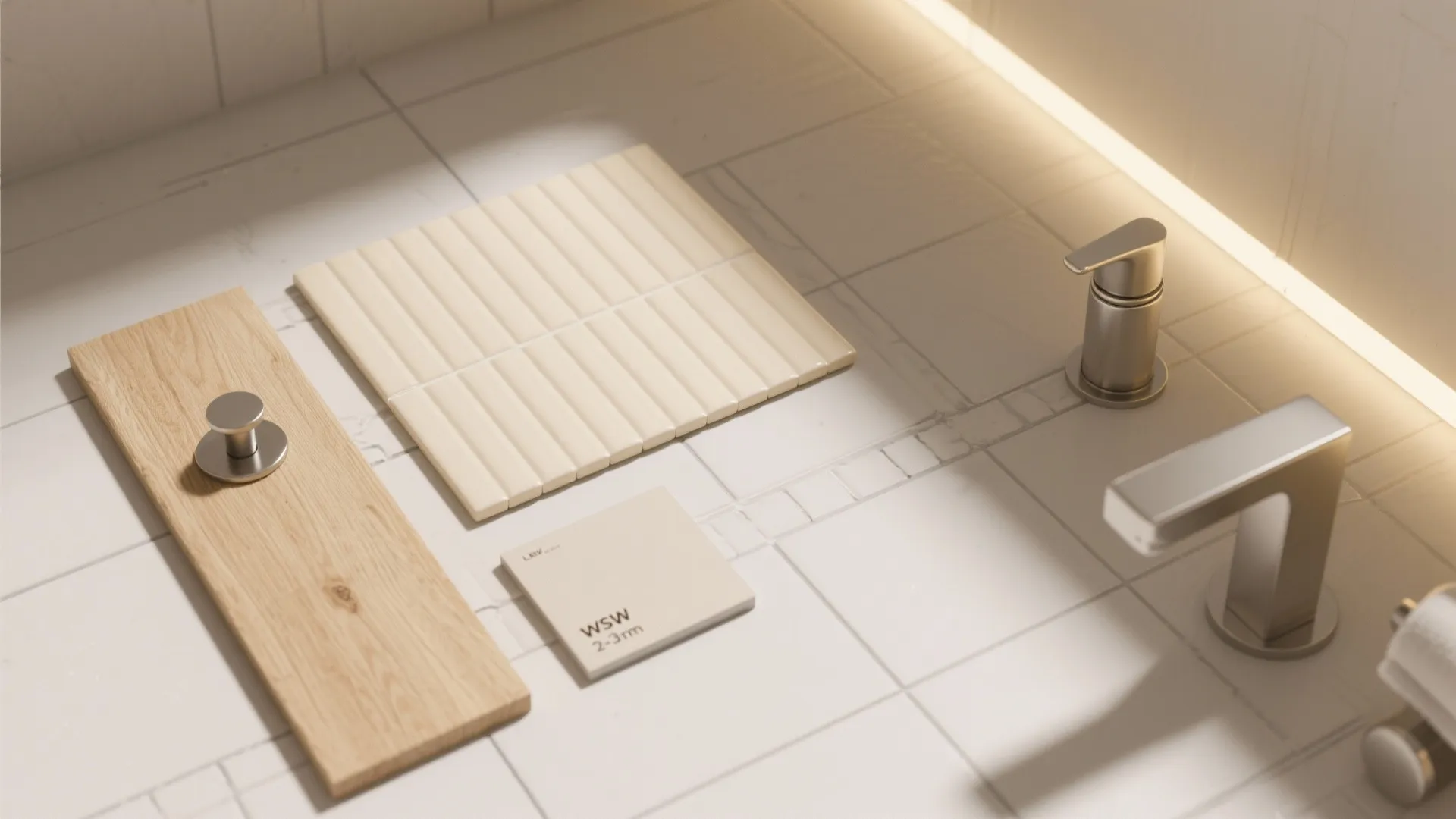 Textured tile and warm wood accents