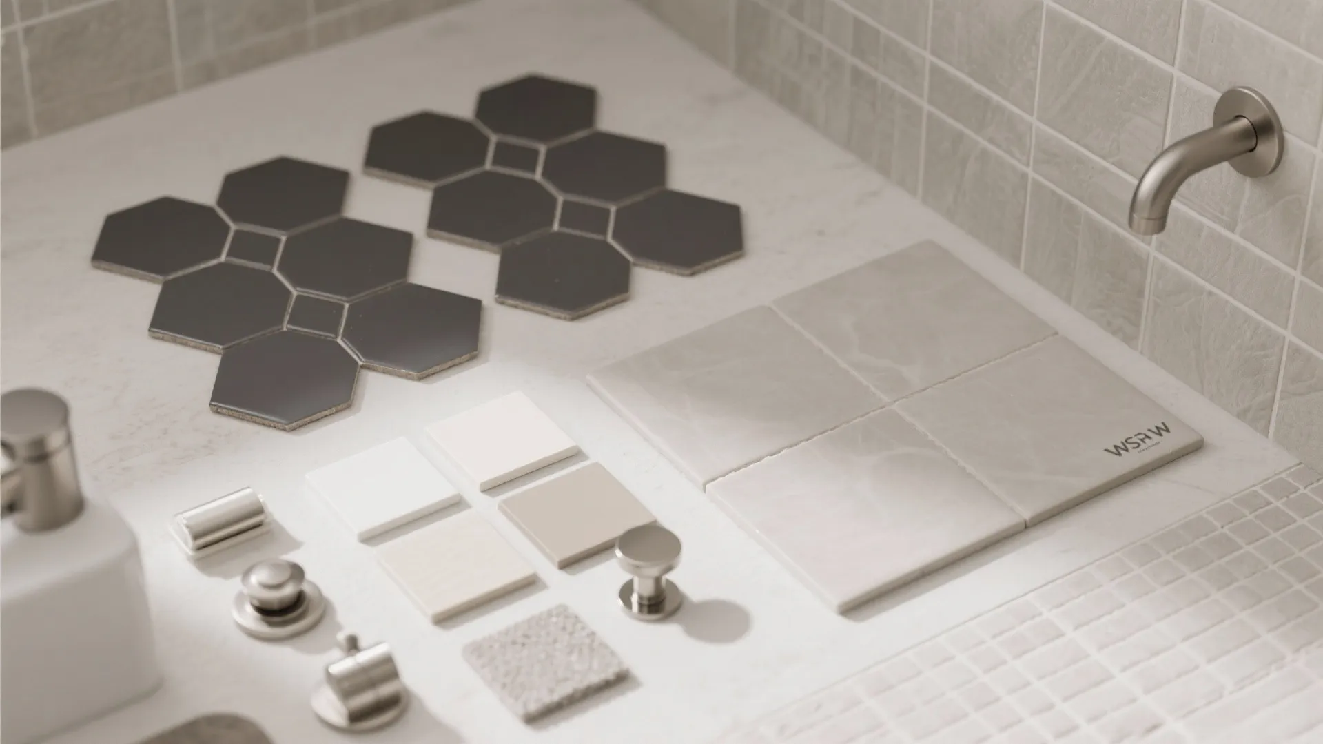 Mosaic floors (2x2 and hex) for grip and character