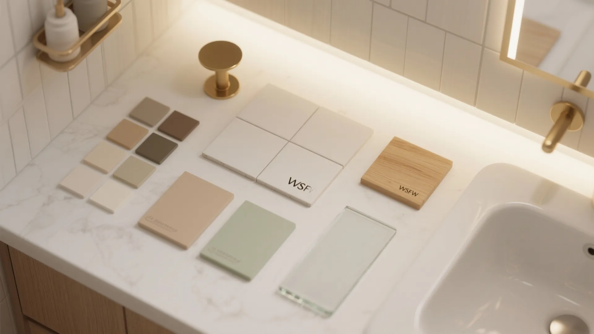 Lighting layers and calming materials: make compact baths feel bigger