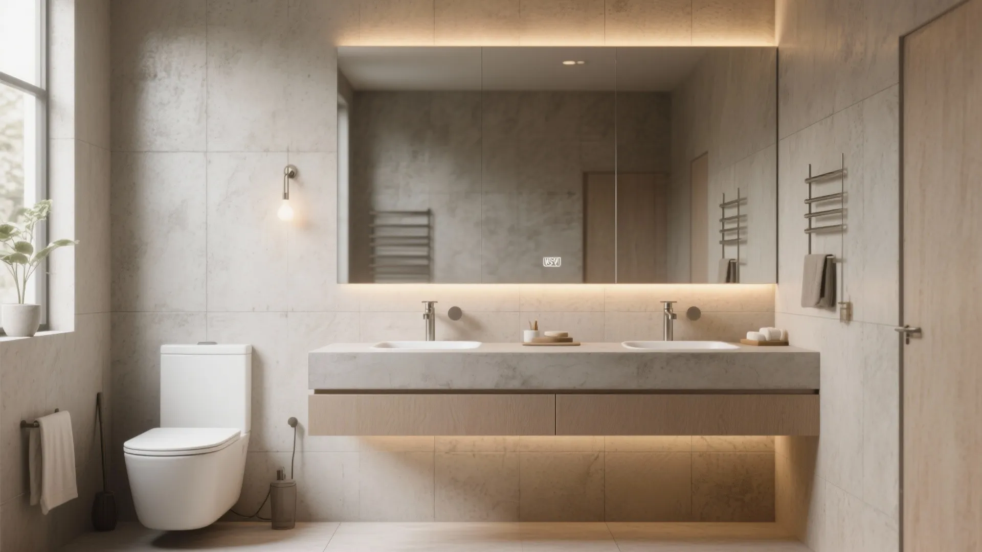 4) Bathroom Spa Vibes with Mineral-Toned Cement Texture