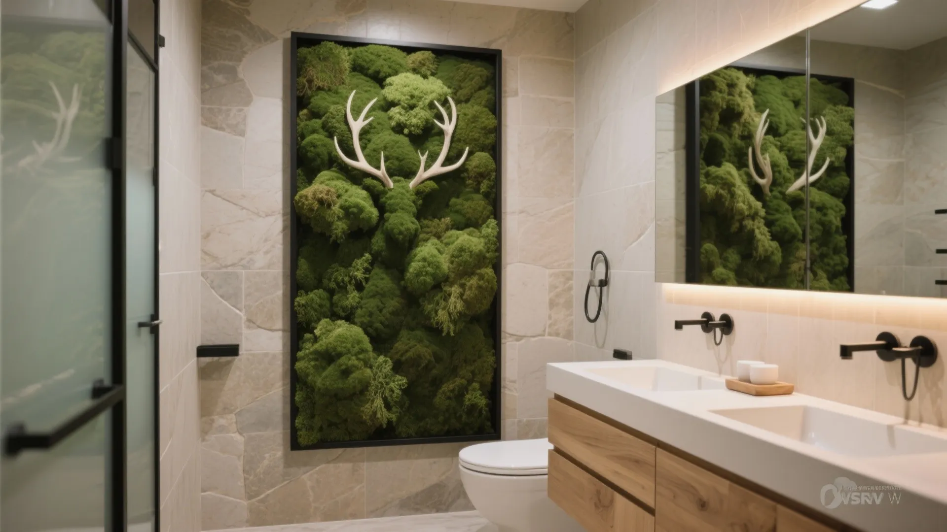 Spa-Like Bathroom with Preserved Moss Panels
