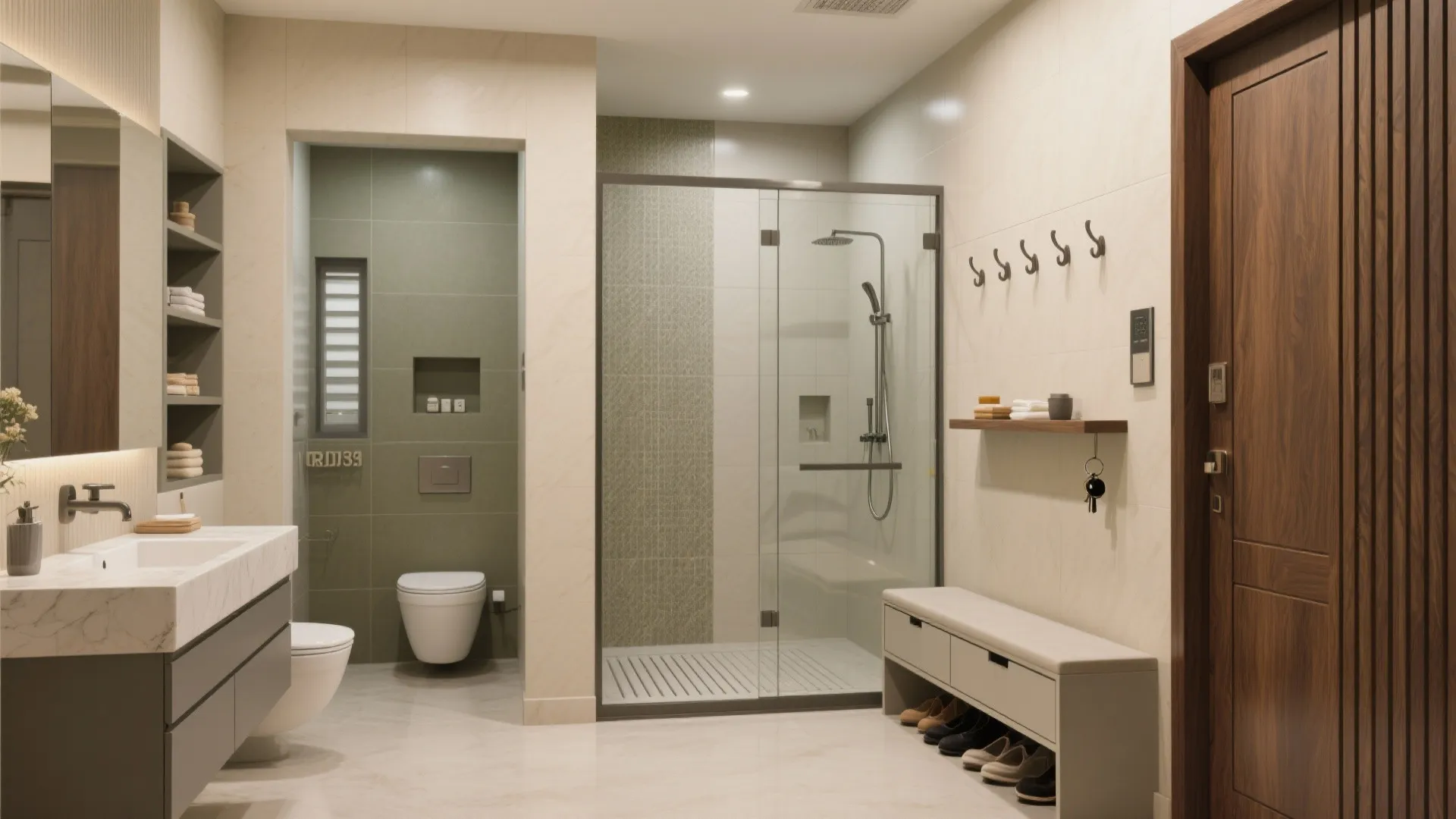 5) Hard‑water‑smart bathrooms and a practical entry mudroom