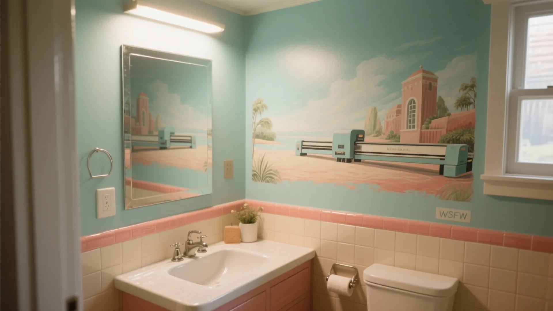 5. Scaled-down bathroom mural with water-safe coatings