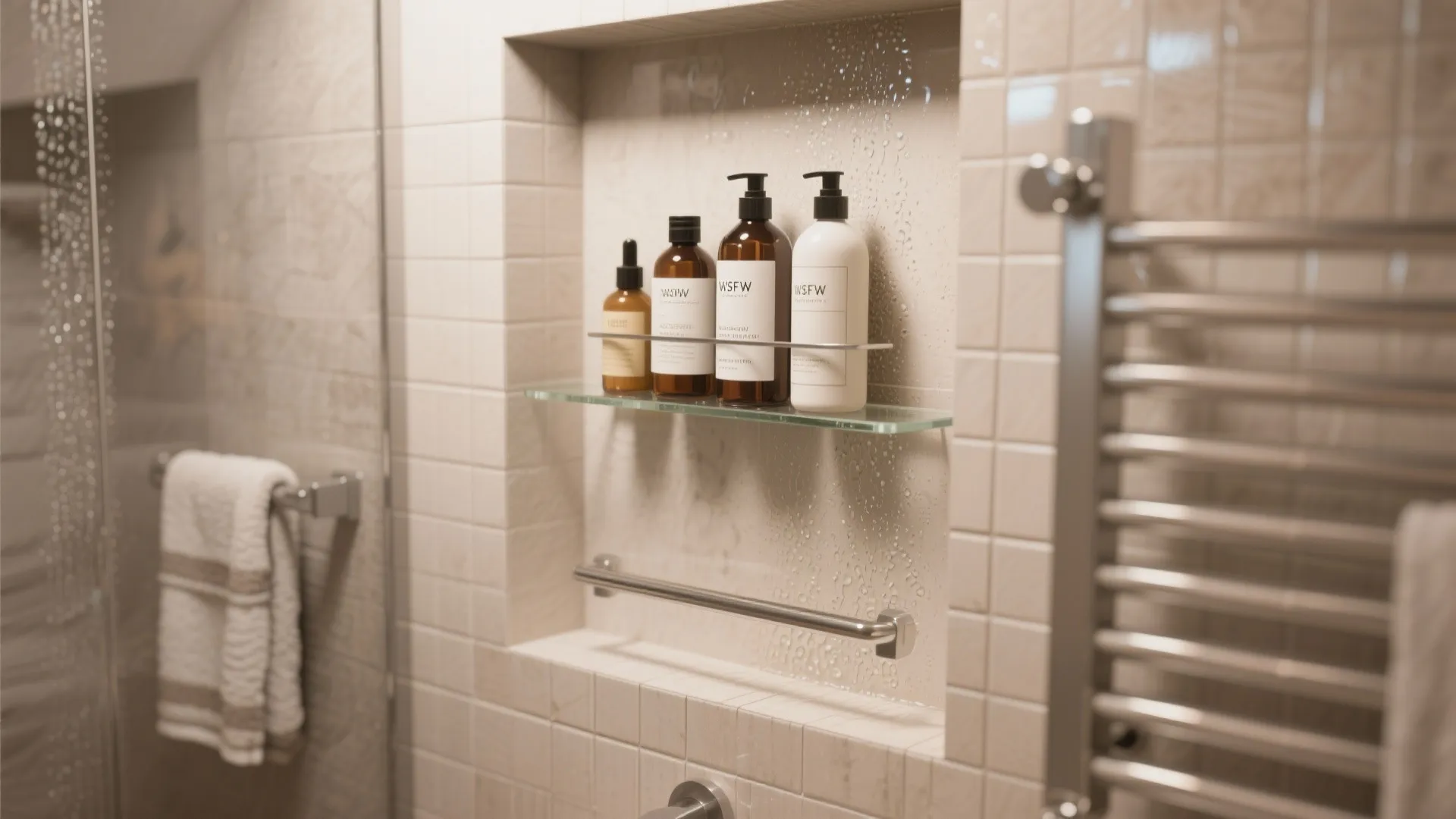 3. Integrated bath niches and towel warmers