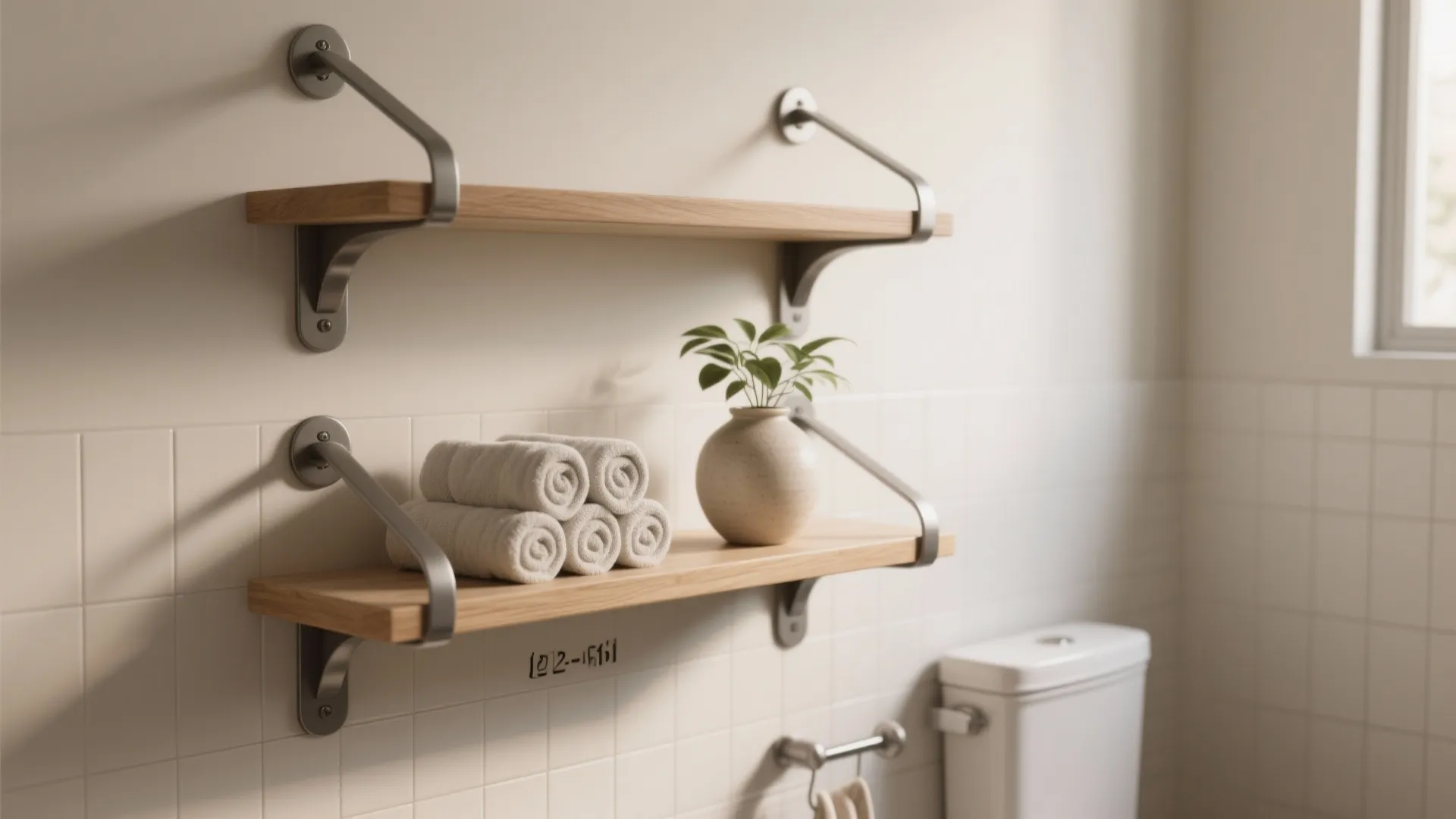 Open shelving with sculptural brackets