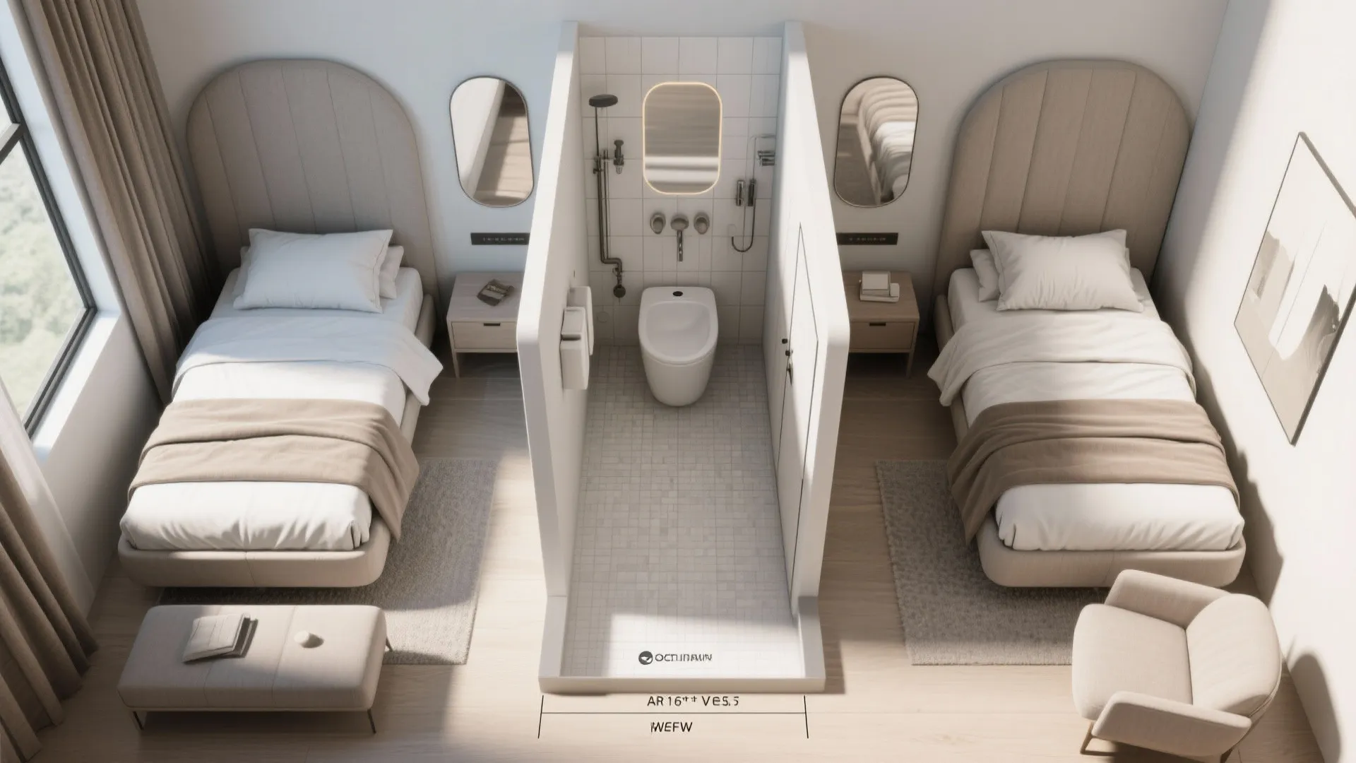 Side-by-Side Bedrooms with Shared Bath Pod