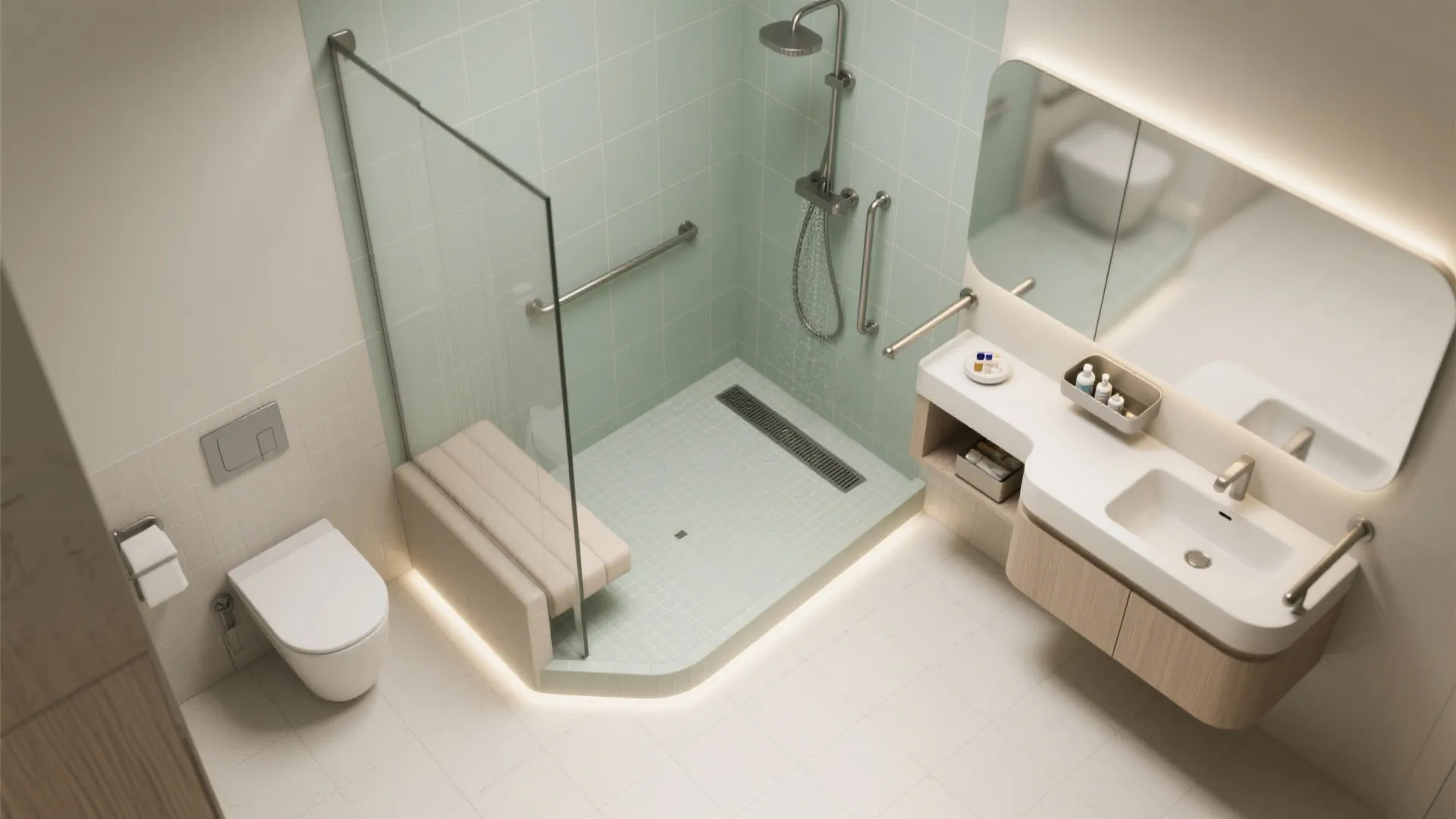 Suites with spa-level bathrooms and adaptable storage