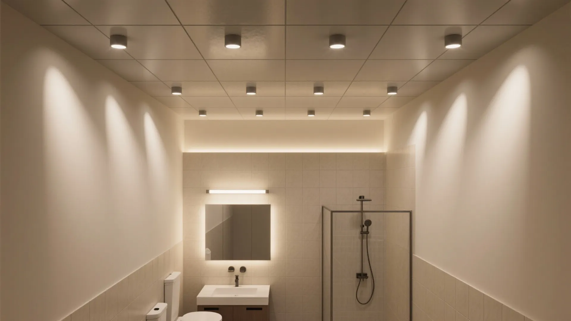 Glare-free recessed layout for small bathrooms