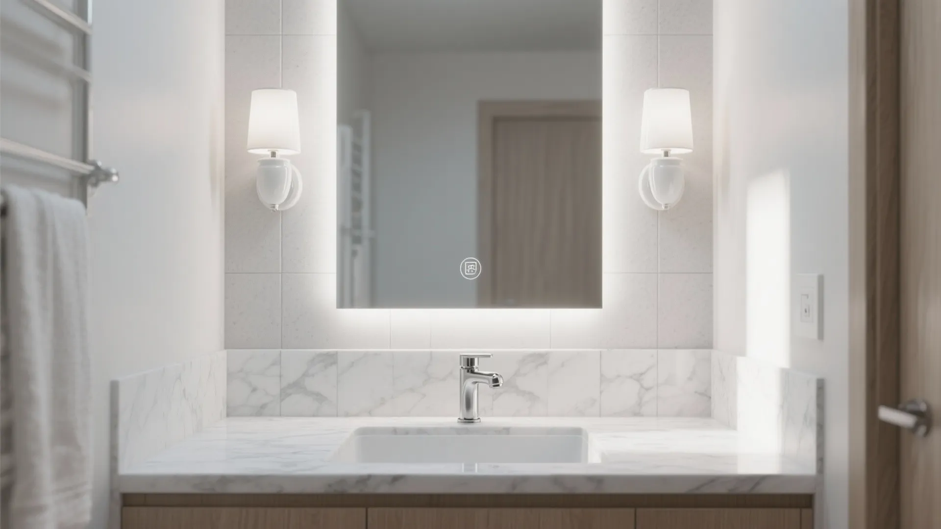 Matte White Ceramic Sconces in Small Bathrooms