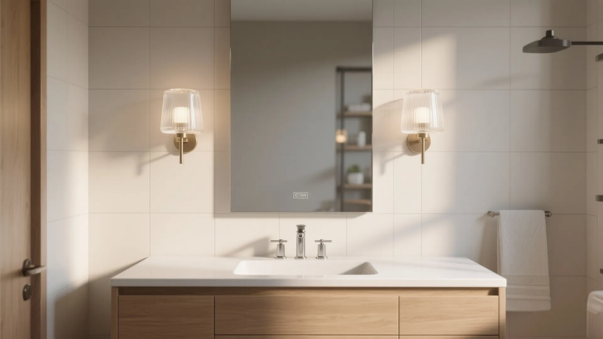 1. Flank a bathroom mirror