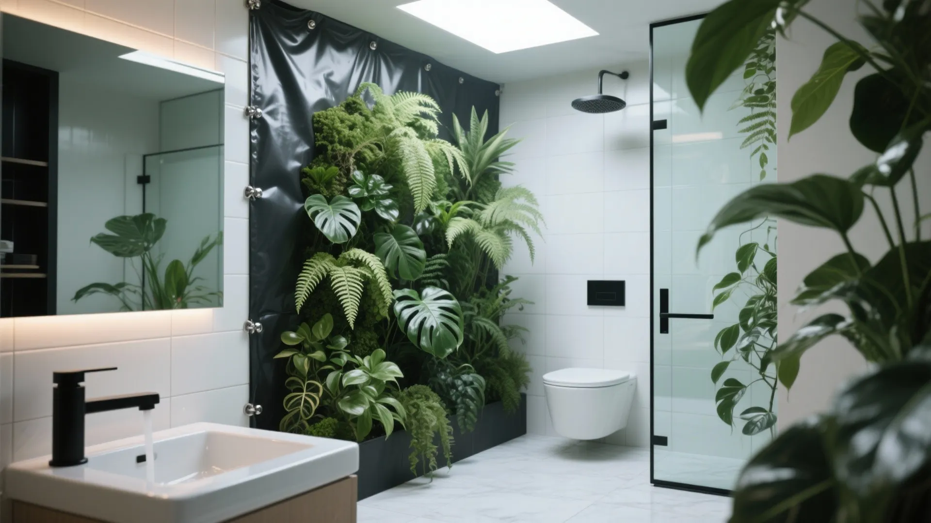 Spa-like bathroom living wall