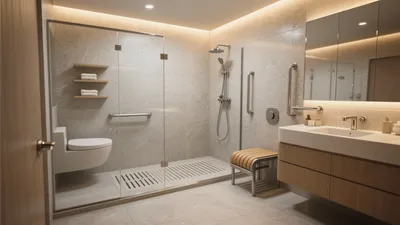 Accessible Modern Bathroom Design with Warm Lighting
