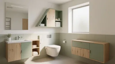 Modern Bathroom Design with Wood and Green Accent