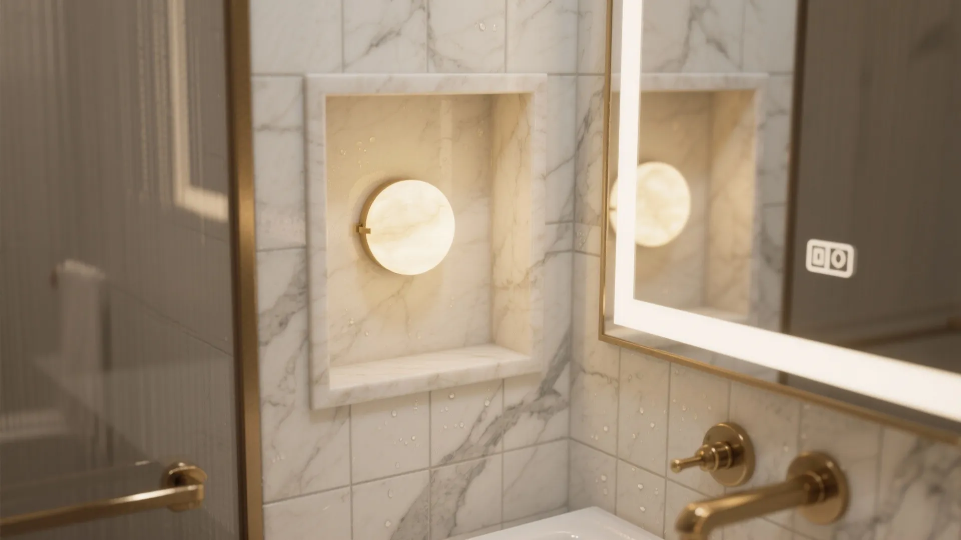 5. Accent Disc Sconces in Bathroom Niche