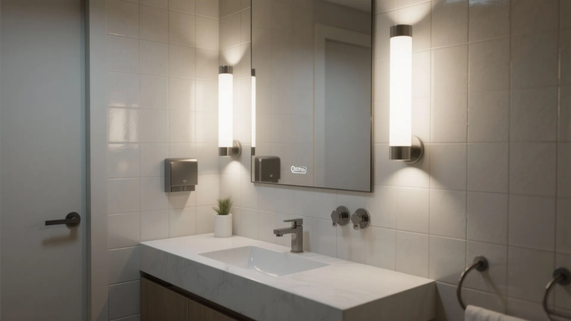 3. Layered lighting above bathroom mirrors