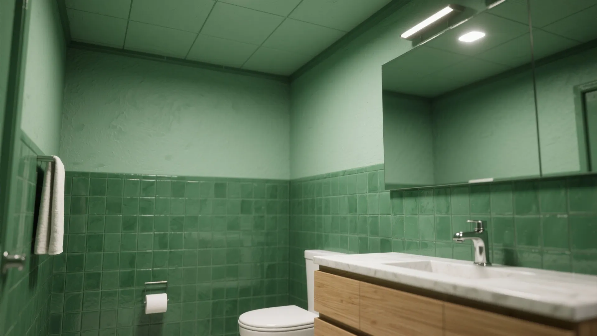 4. Layer different green tones to add texture in small bathrooms