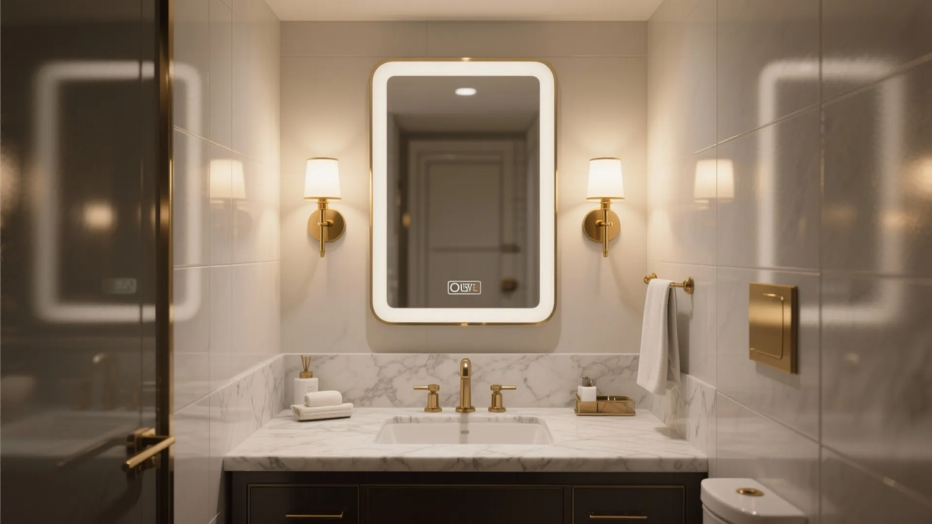 2. Flanking a mirror in the bathroom