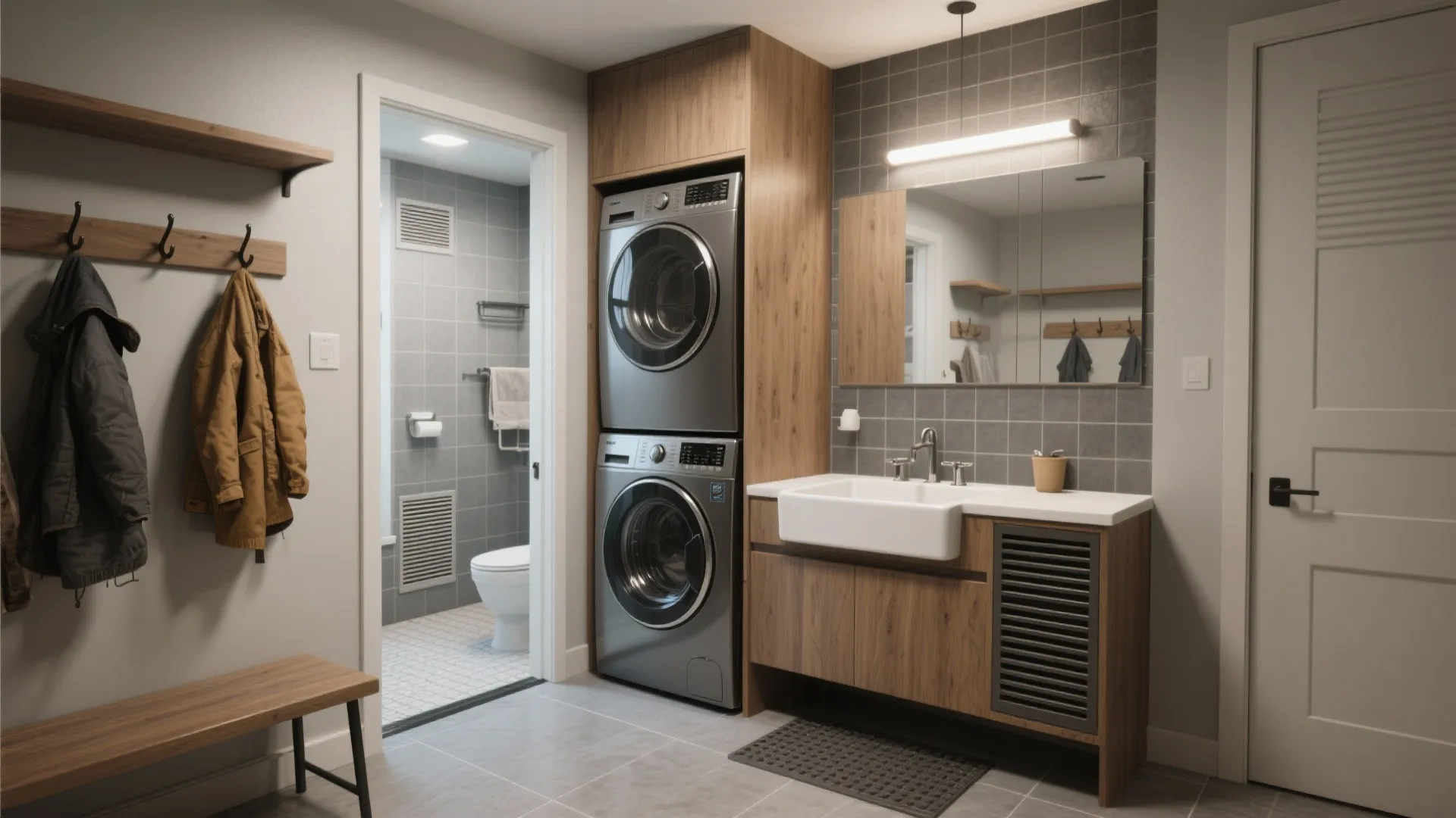 4. Combine laundry with bathroom or mudroom functions