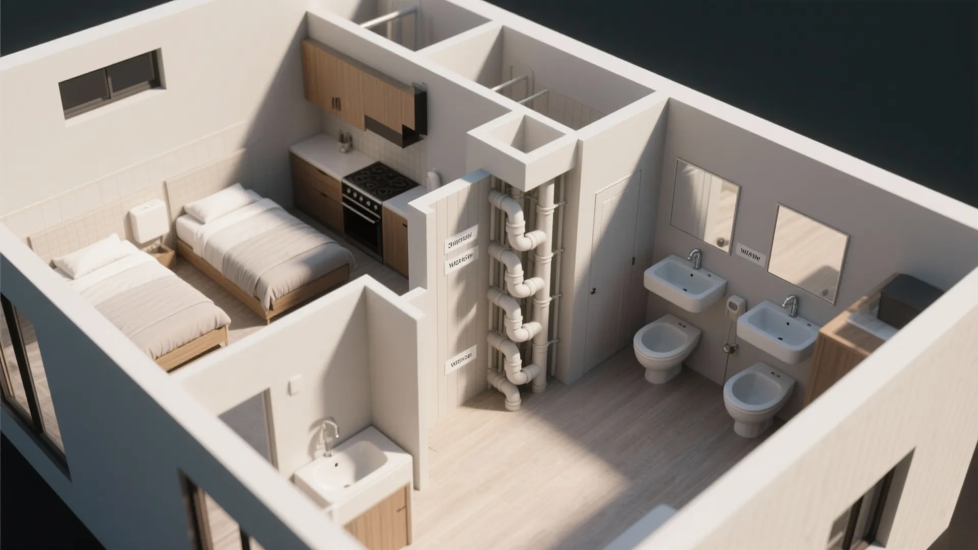 4. Smart placement of the two bathrooms