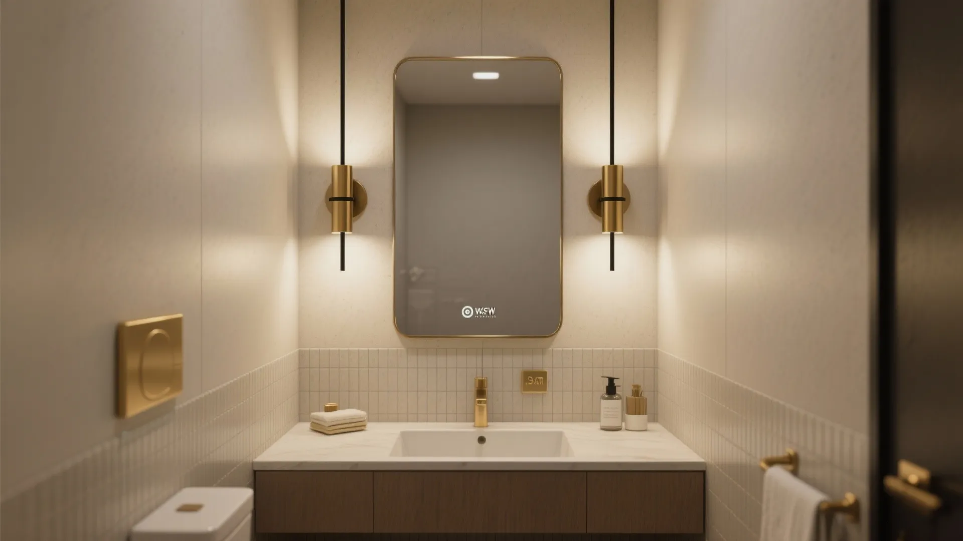 2. Flank a mirror to amplify light in a tiny bathroom