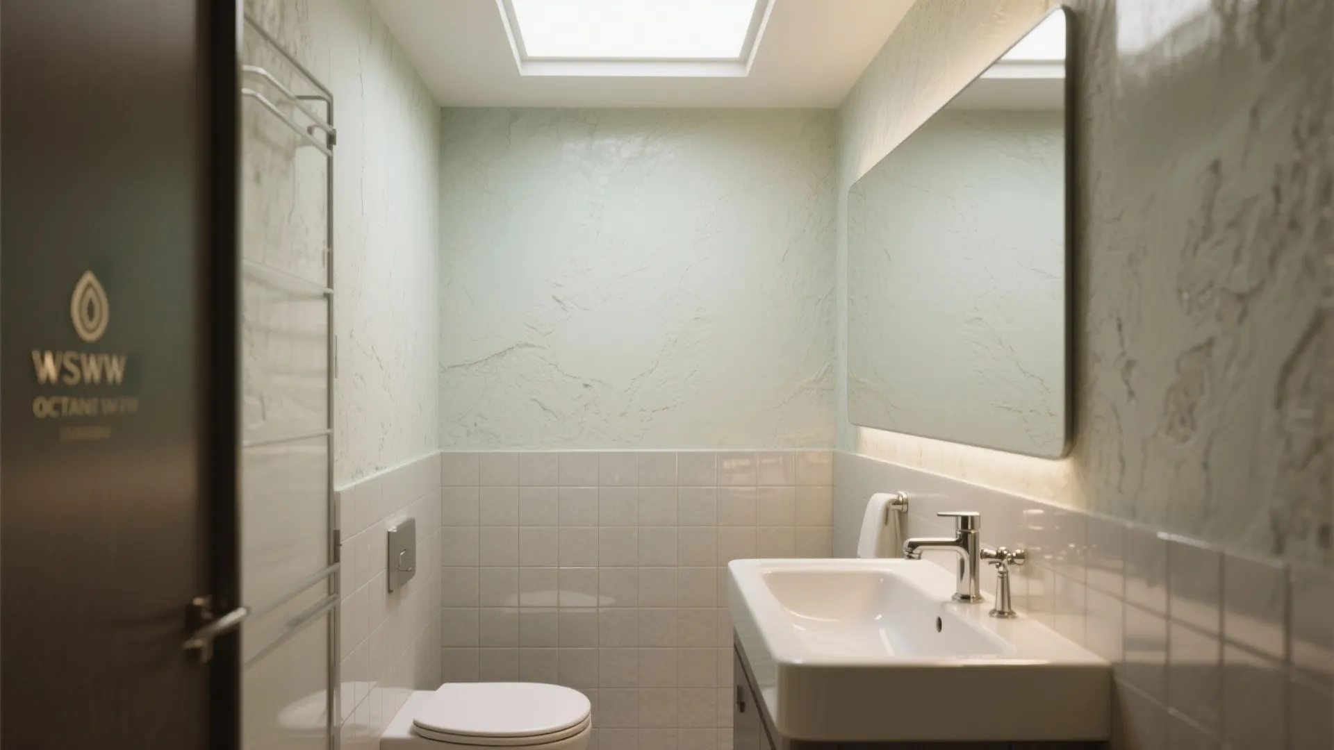 5. Bathroom Statement Wall — matte texture in a wet room (with care)