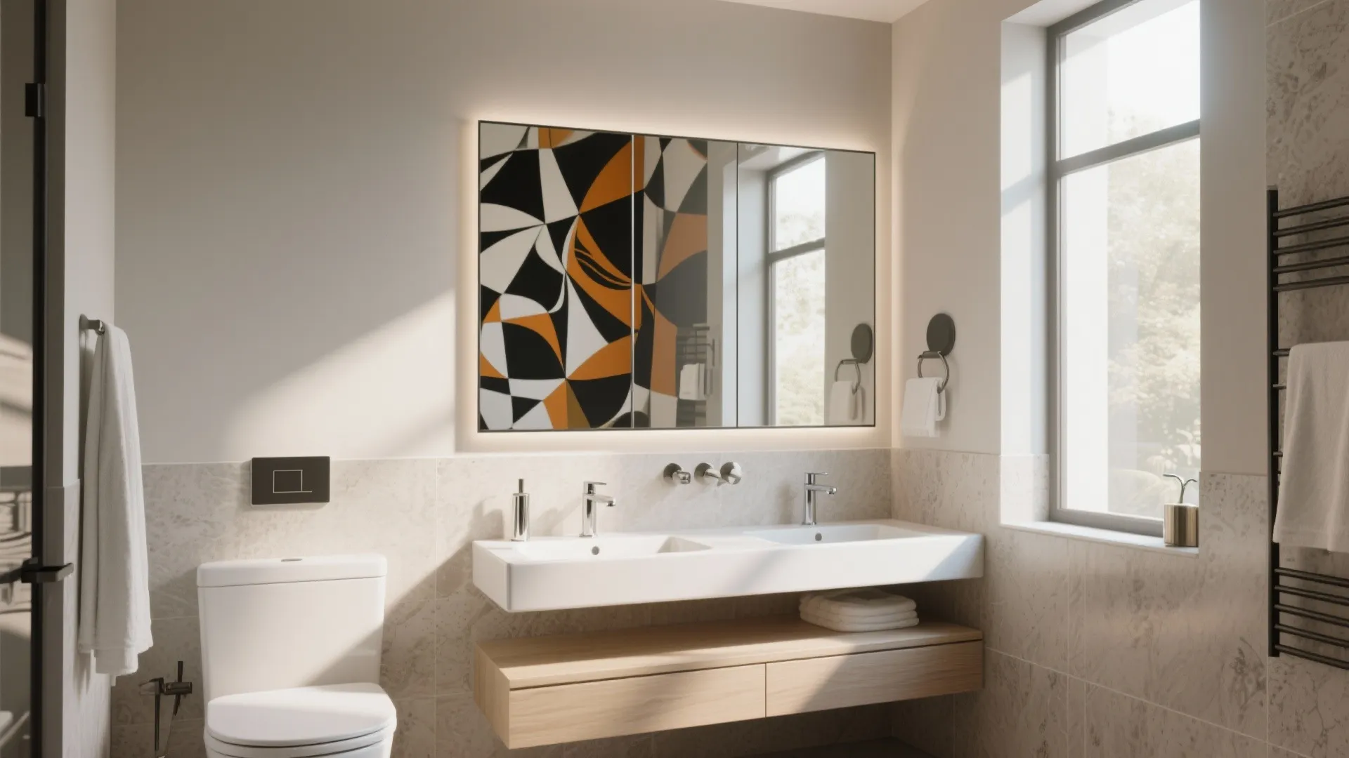 Bold statement mirror adding style to bathroom