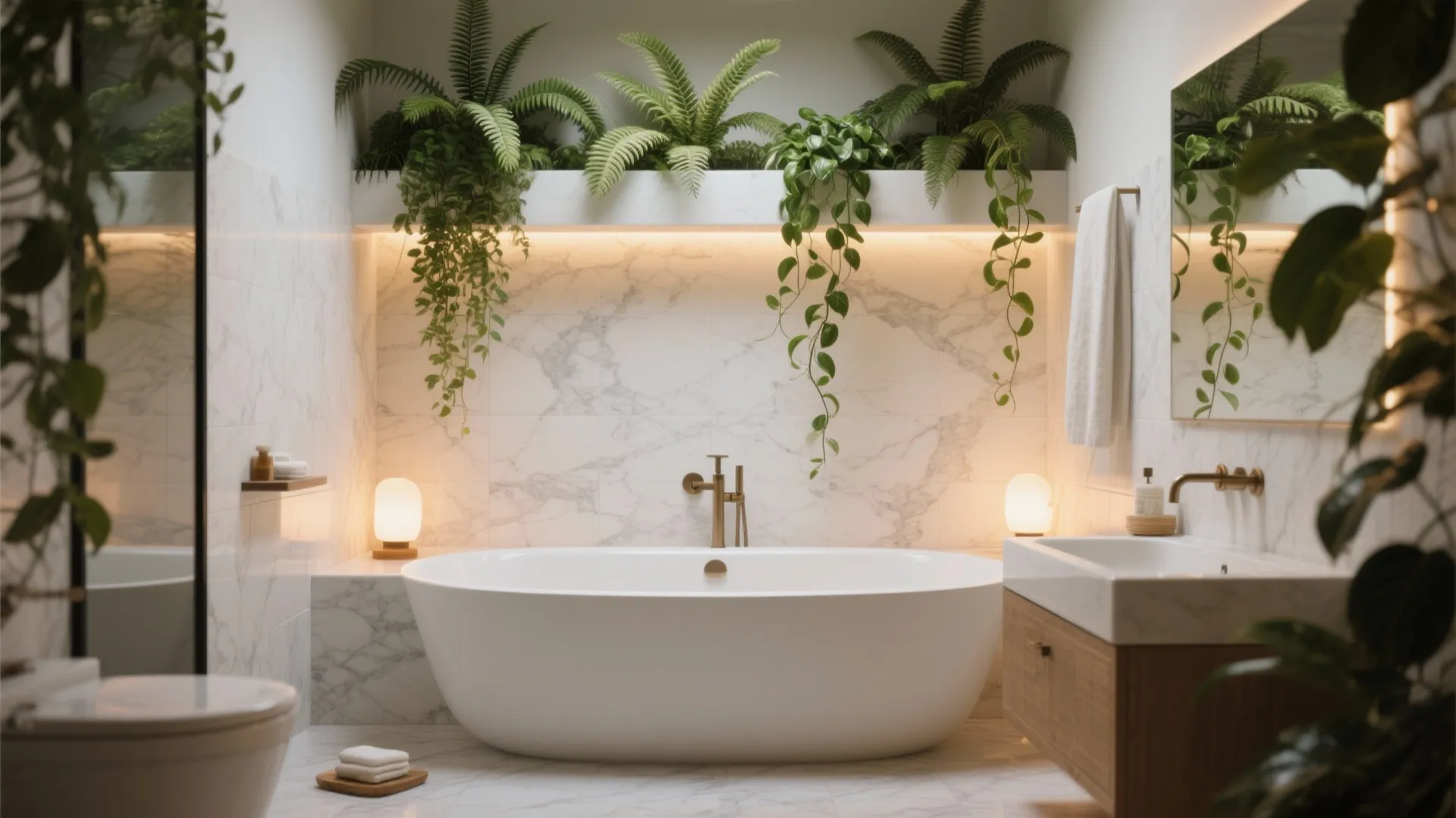 5. Built-in Planters Above the Bathtub