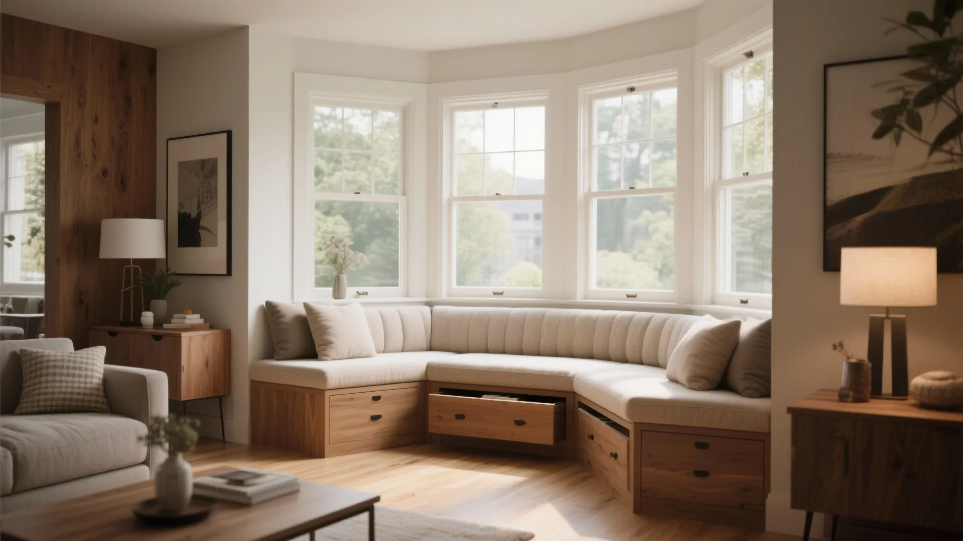 2. Window Seat with Built-in Drawers