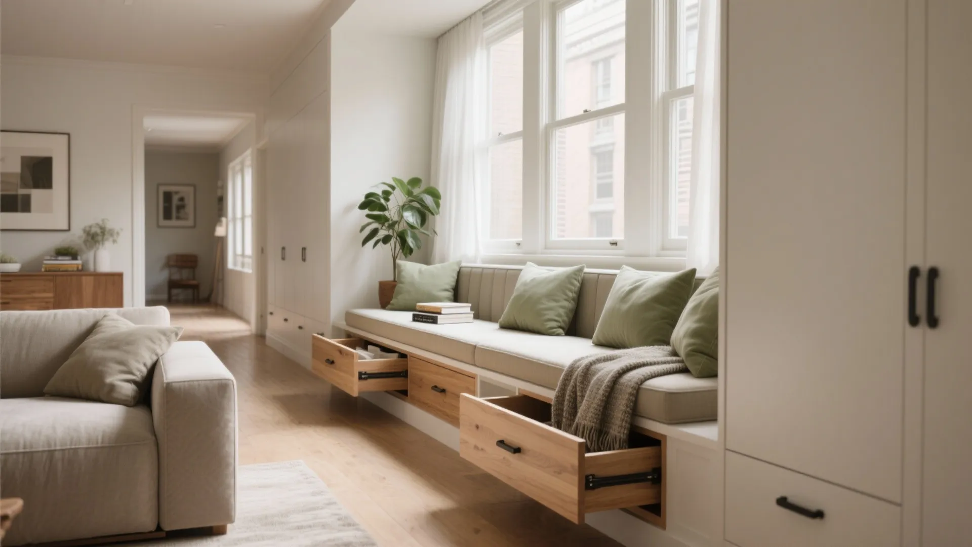 Bay window seating with storage