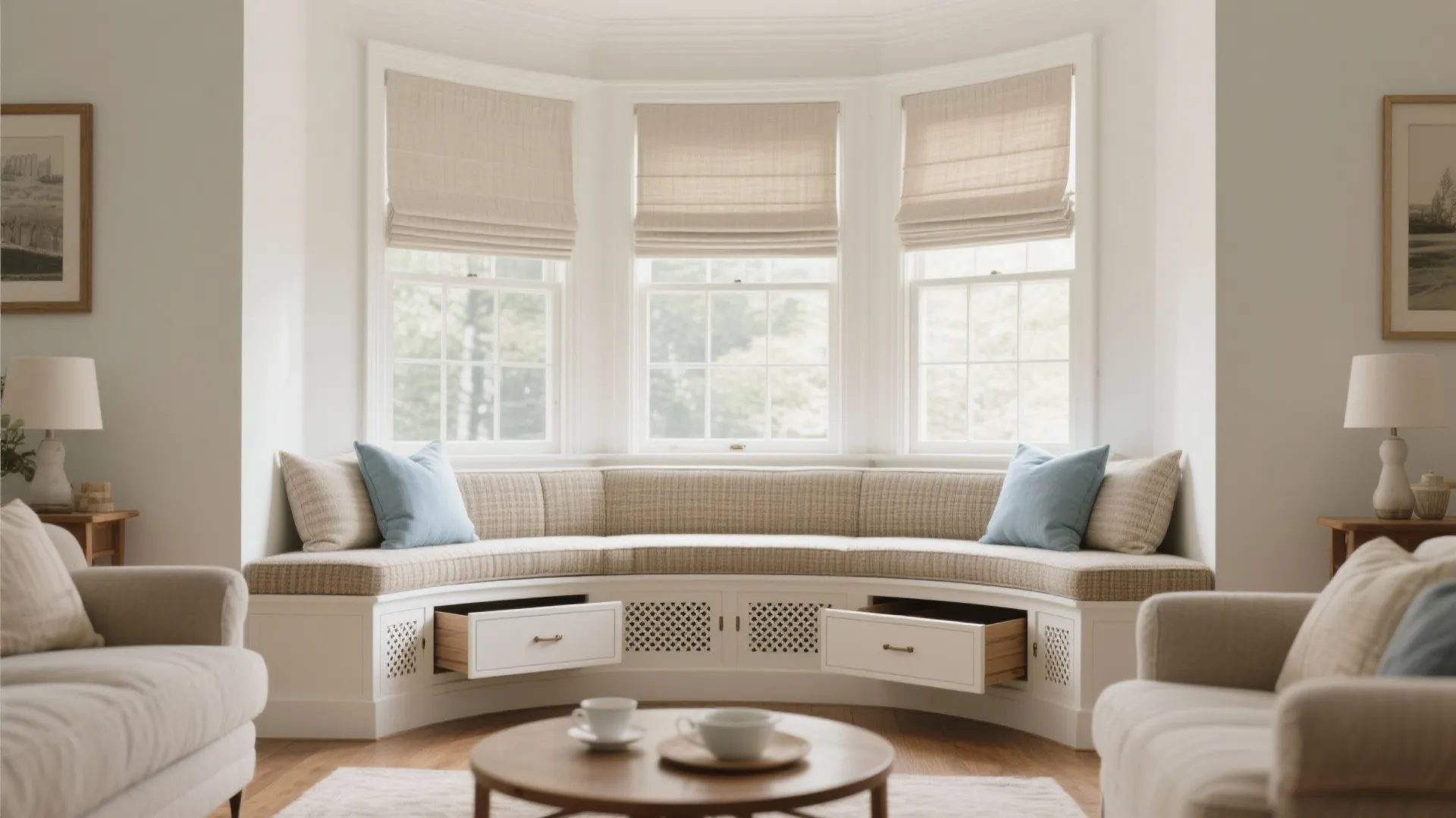 Bay window seat with hidden storage
