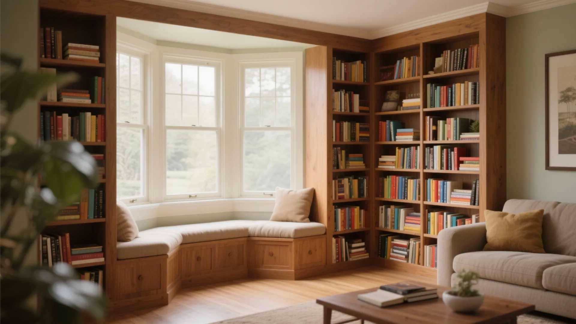 2. Window Seat with Bookshelves
