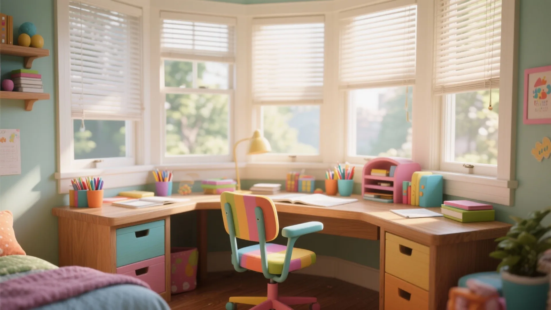 Bay window desk installation