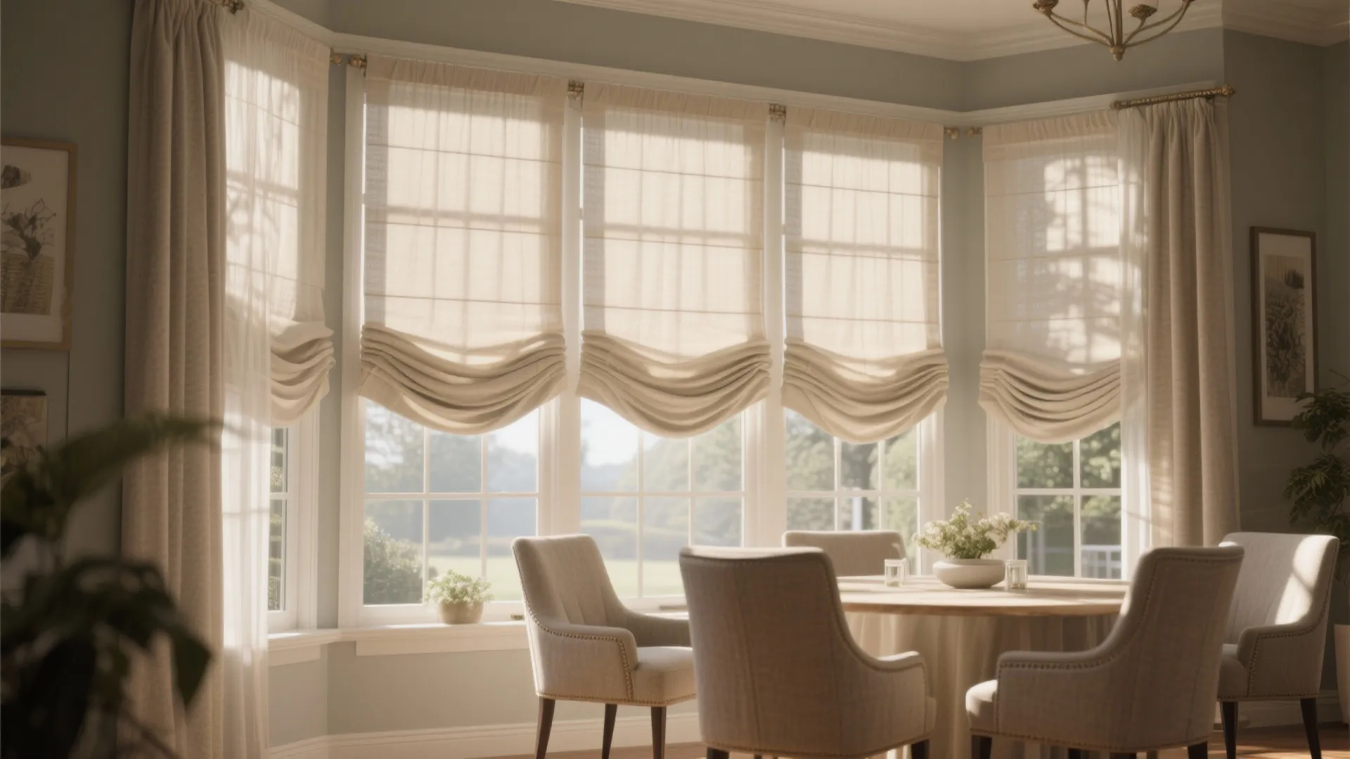 6. Layered Curtains and Roman Shades