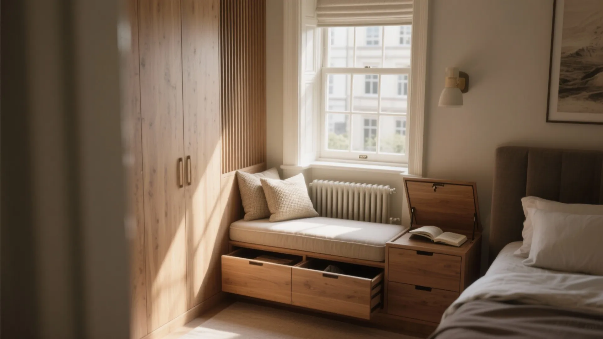 1. Bay or window seat with built-in storage