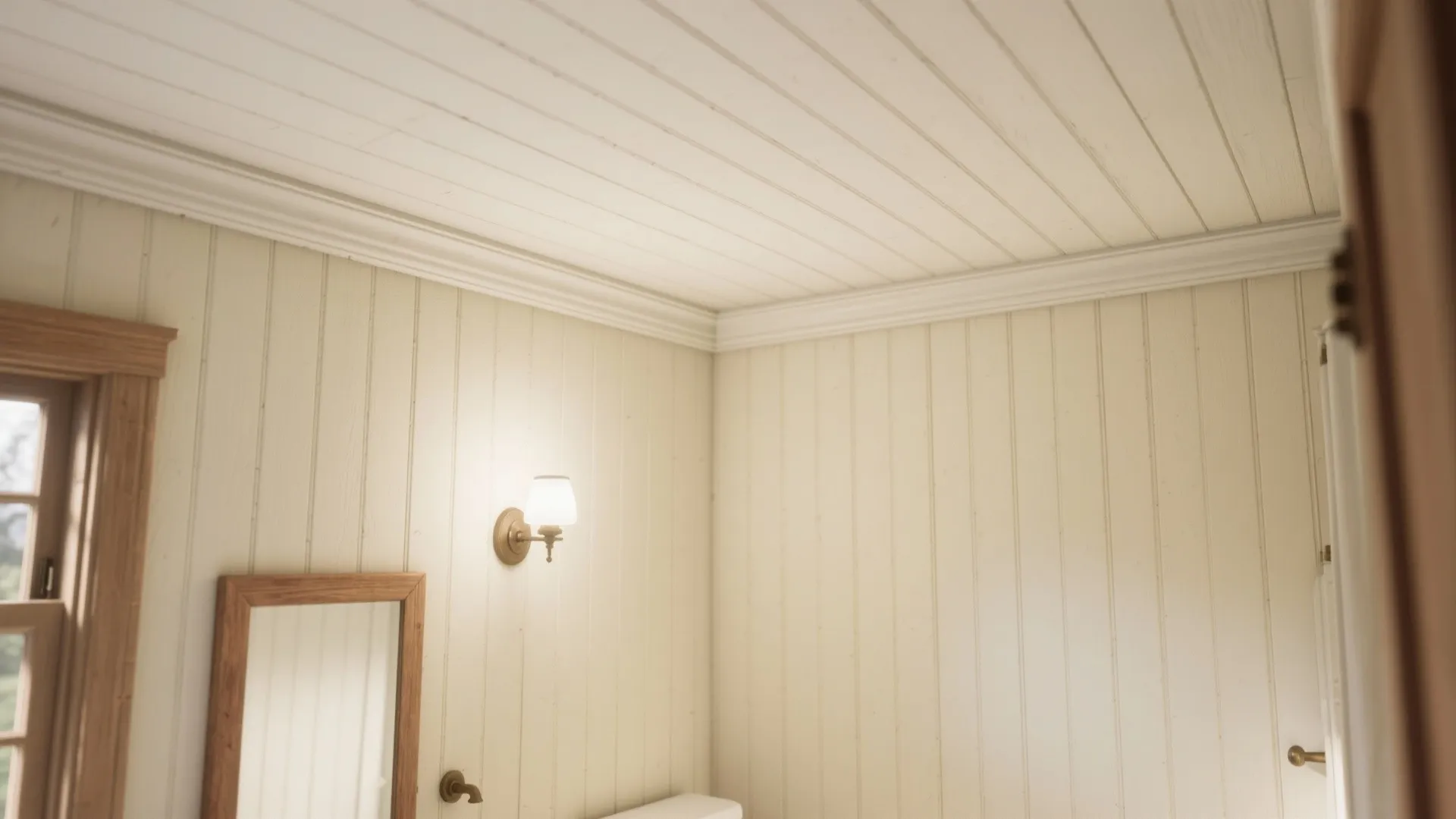 Beadboard ceiling with a decorative rim