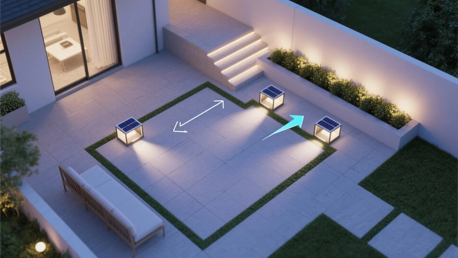 Directional box lights to define garden “rooms”
