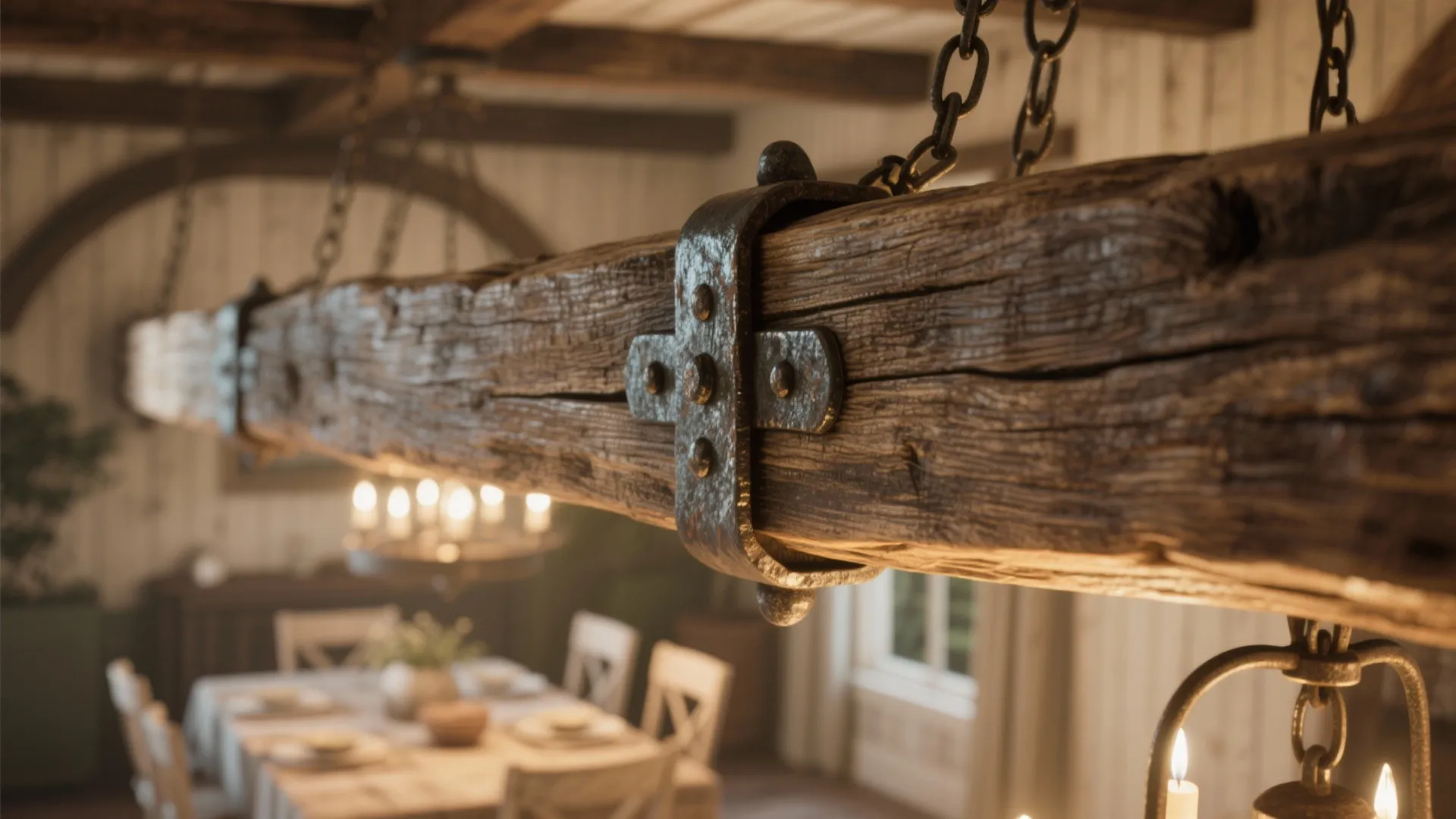 1. Oversized Wooden Beam Chandelier