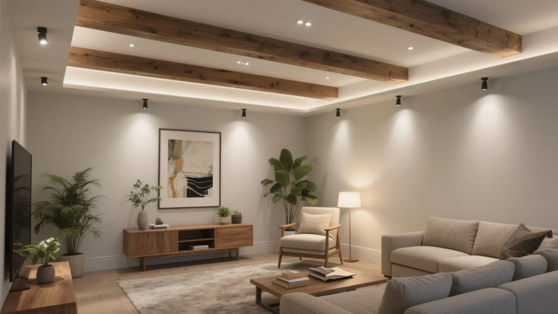 Exposed or Faux Beams with Integrated Lighting