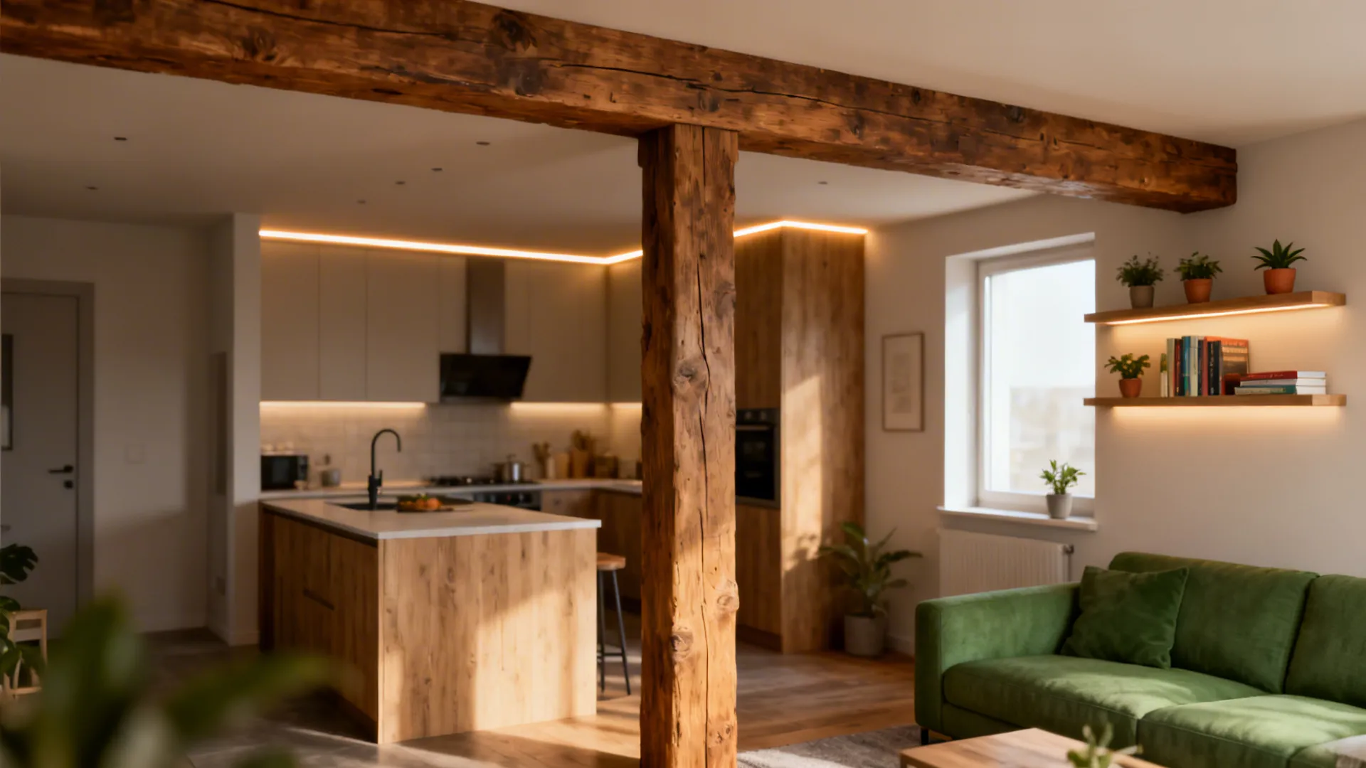 Beam Between Kitchen and Living Room: 5 Small-Space Ideas