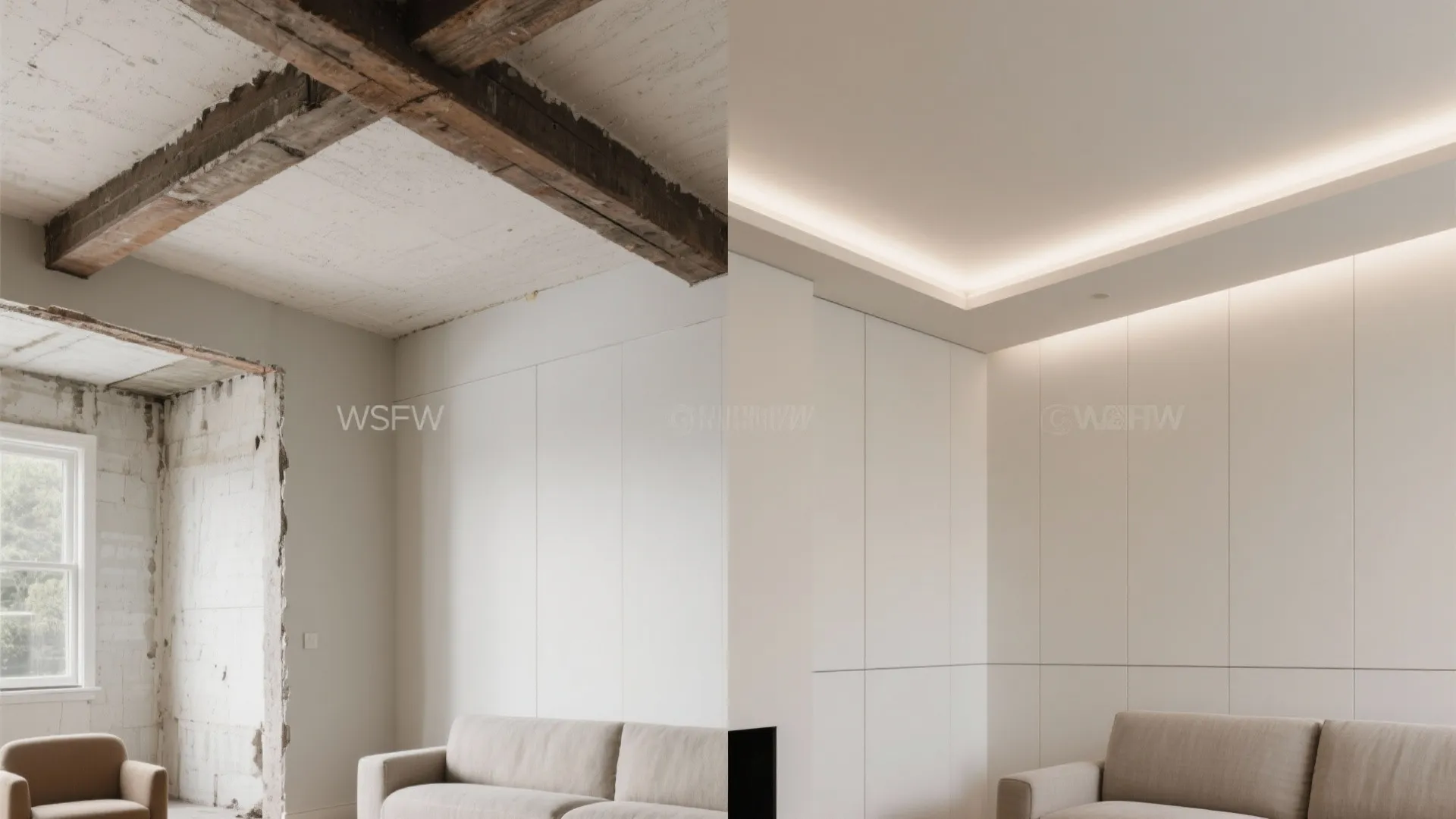 4) Low-profile beam reveal with clean cladding