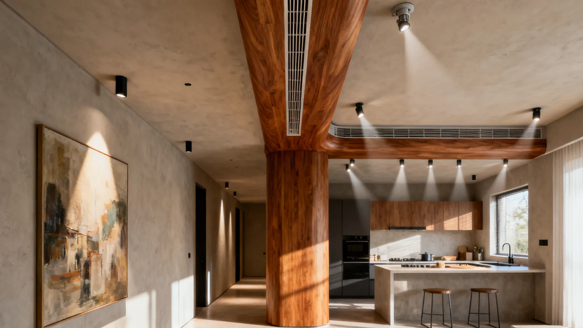 3) Accent beam wrap with hidden duct and spot clusters